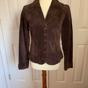 NorthStyle Brown Suede Leather Blazer Collared Button Women's S Style